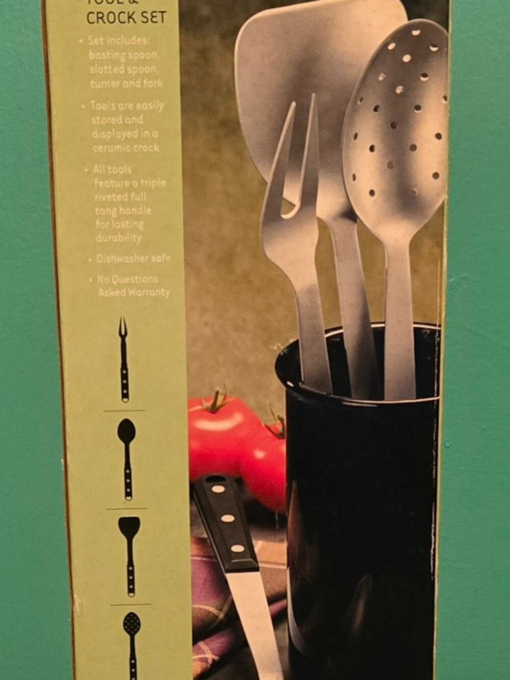 Vintage Revere Ware Tool & Crock Set 5 Pieces Basting Slotted Spoons Turner Fork